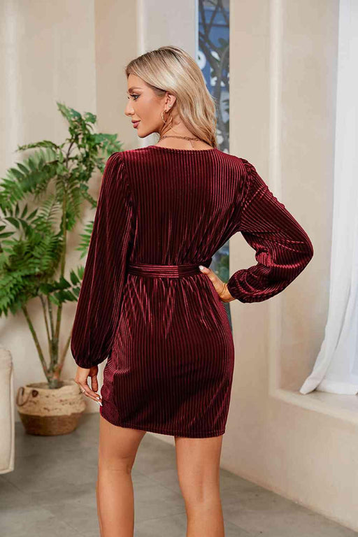 Ribbed Bodycon Mini Dress with Front Tie Detail
