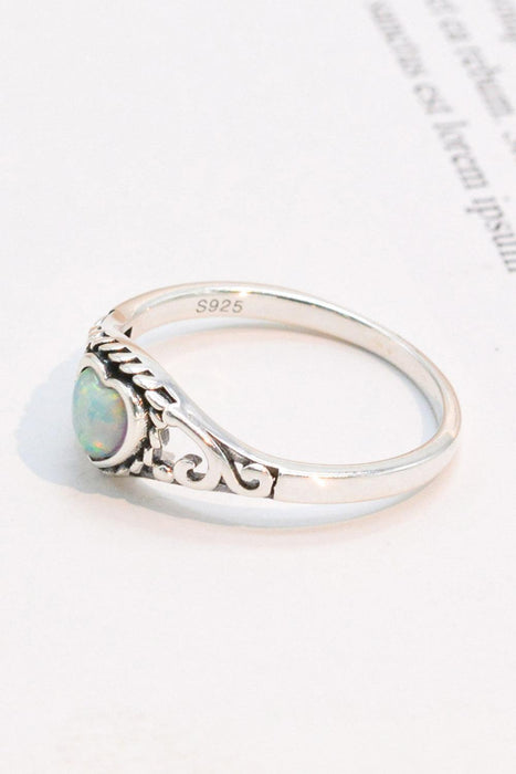 Opal Heart-Shaped Australian Gemstone Ring with Platinum Finish - Elegant Symbol of Romance