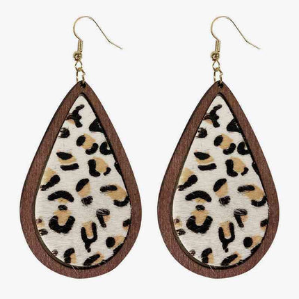 Rustic Elegance Cowhide Leather and Wood Teardrop Earrings - Bold Western-Inspired Statement Accessories
