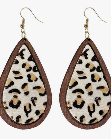 Rustic Elegance Cowhide Leather and Wood Teardrop Earrings - Bold Western-Inspired Statement Accessories