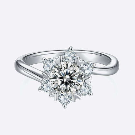 Elegant Sterling Silver Cluster Ring with Lab Grown Diamond and Moissanite Accents