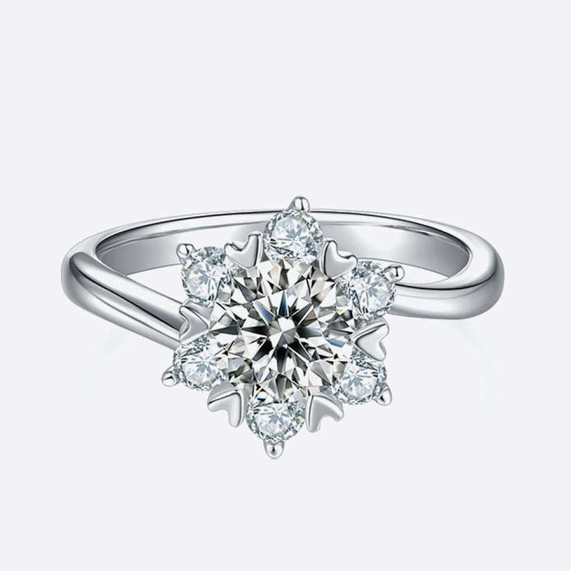 Elegant Sterling Silver Cluster Ring with Lab Grown Diamond and Moissanite Accents