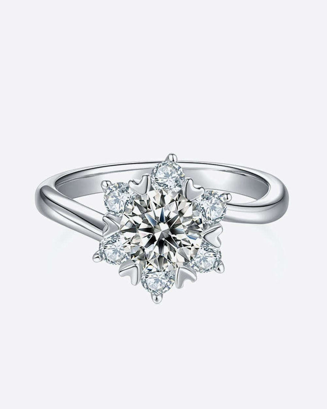 Elegant Sterling Silver Cluster Ring with Lab Grown Diamond and Moissanite Accents