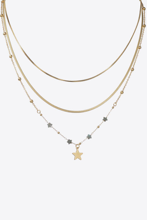 Starlight Stainless Steel Necklace with Triple Charm Layers