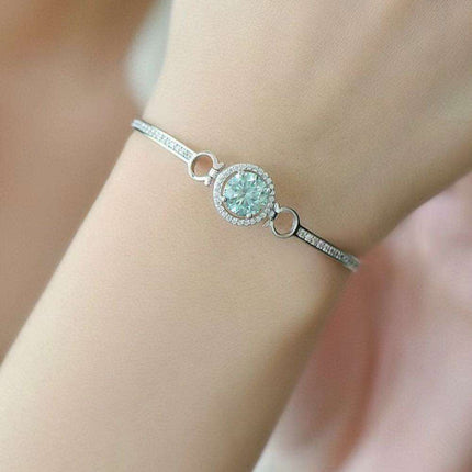 Elegant Moissanite-Studded Sterling Silver Bangle with Sparkling Zircon Details