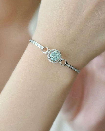 Elegant Moissanite-Studded Sterling Silver Bangle with Sparkling Zircon Details