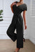 Trendy V-Neck Jumpsuit with Cinched Waist and Short Sleeves