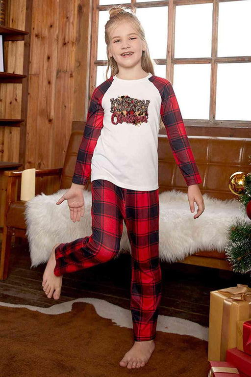 Christmas Holiday Graphic Top and Plaid Pants Set for Kids