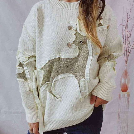 Festive Reindeer Long Sleeve Sweater for the Holiday Season