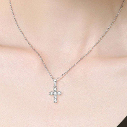 Elegant Sterling Silver Cross Necklace with Lab Grown Diamond Accents - Timeless Faith Symbol