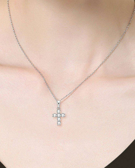 Elegant Sterling Silver Cross Necklace with Lab Grown Diamond Accents - Timeless Faith Symbol