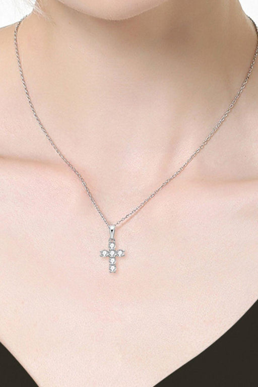 Elegant Sterling Silver Cross Necklace with Lab Grown Diamond Detail