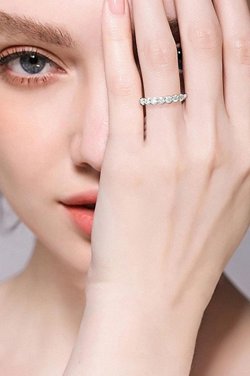 Exquisite Platinum-Plated Sterling Silver Moissanite Ring: Elevate Your Elegance