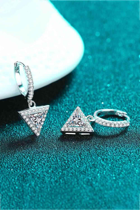 Sophisticated Sterling Silver Triangle Earrings with Moissanite Stones