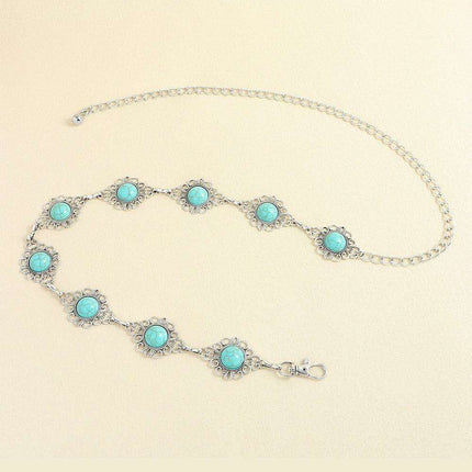Turquoise Alloy Waist Belt with Vintage Charm - A Touch of Timeless Style