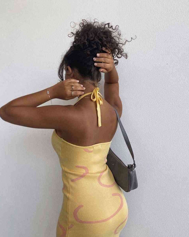 Cozy Halter Neck Sweater Midi Dress