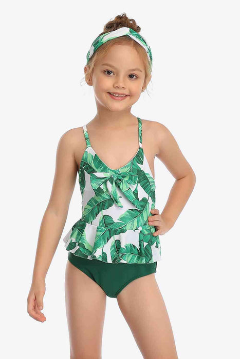Ruffled Bow Print One-Piece Beach Swimsuit