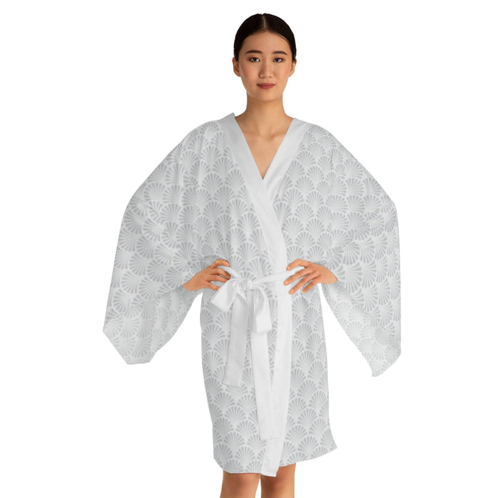 Elegant Japanese-Inspired Kimono Robe with Flowing Bell Sleeves