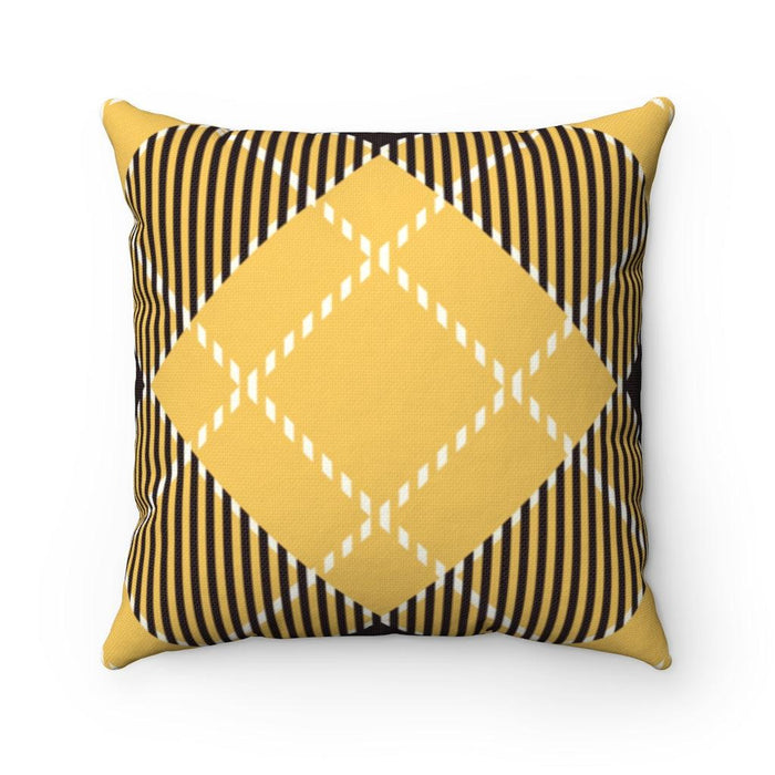 Yellow checkered double-sided print and reversible decorative cushion cover
