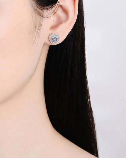 Radiant Heart Moissanite Stud Earrings: Classic Rhodium-Plated Beauty