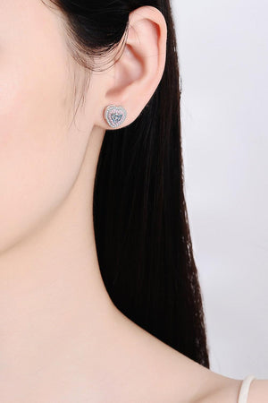 Moissanite Heart-Shaped Stud Earrings-Trendsi-Silver-One Size-Très Elite