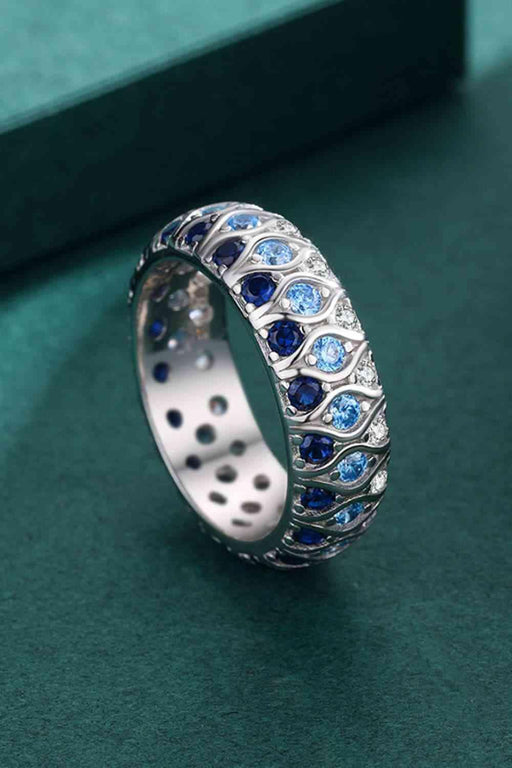 925 Sterling Silver Platinum-Plated Triple Row Zircon Ring