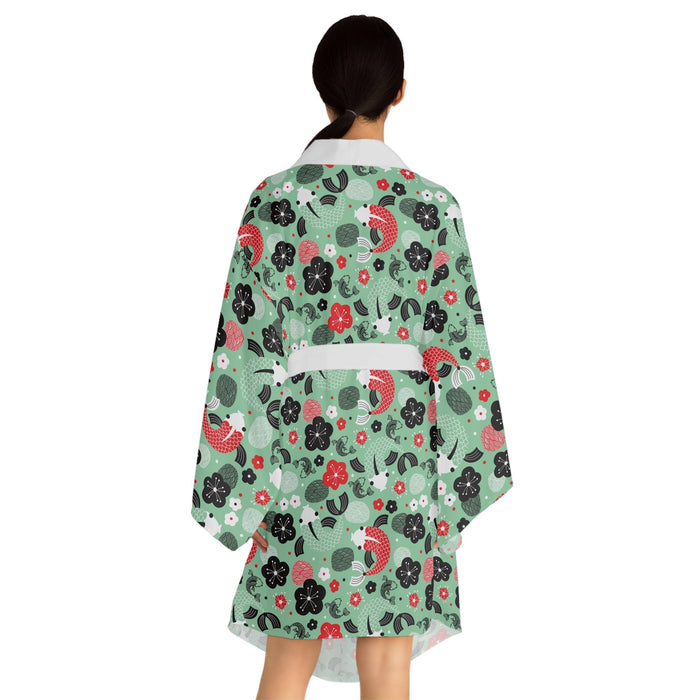Graceful Japanese Art Inspired Bell Sleeve Kimono Robe