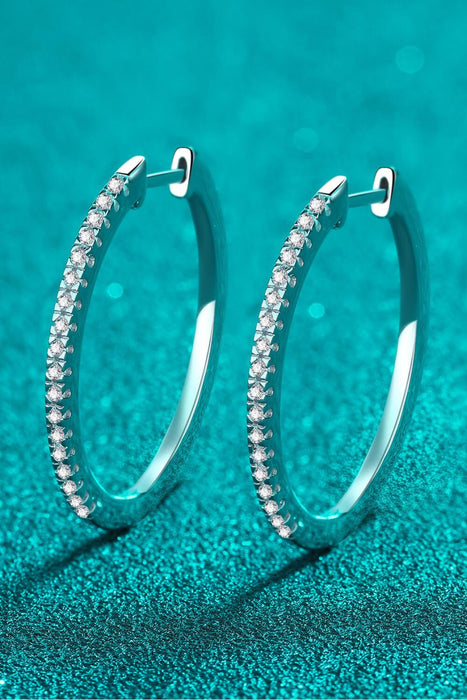 Elegant Moissanite-Adorned Rhodium-Plated Hoop Earrings