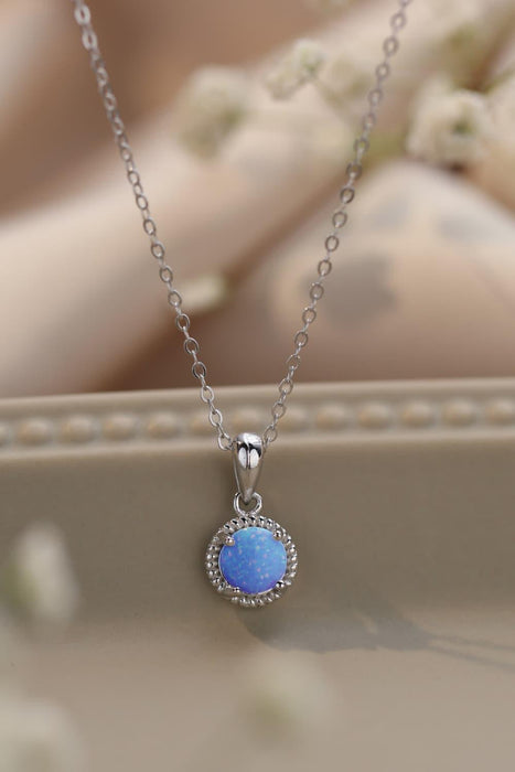 Opal Round Pendant Chain Necklace with Platinum Finish
