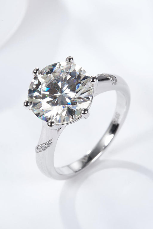 Sophisticated 5 Carat Moissanite Solitaire Ring in Platinum-Plated Sterling Silver