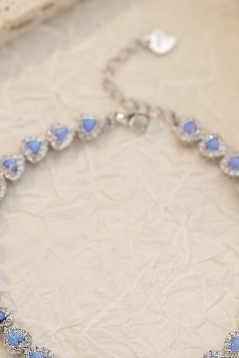 Opal Heart Bracelet with Australian Opal Gemstone in Sterling Silver