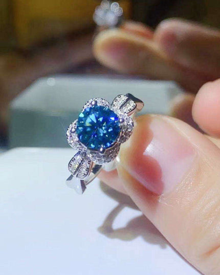 Geometric Elegance: Moissanite and Zircon Adorned Sterling Silver Ring