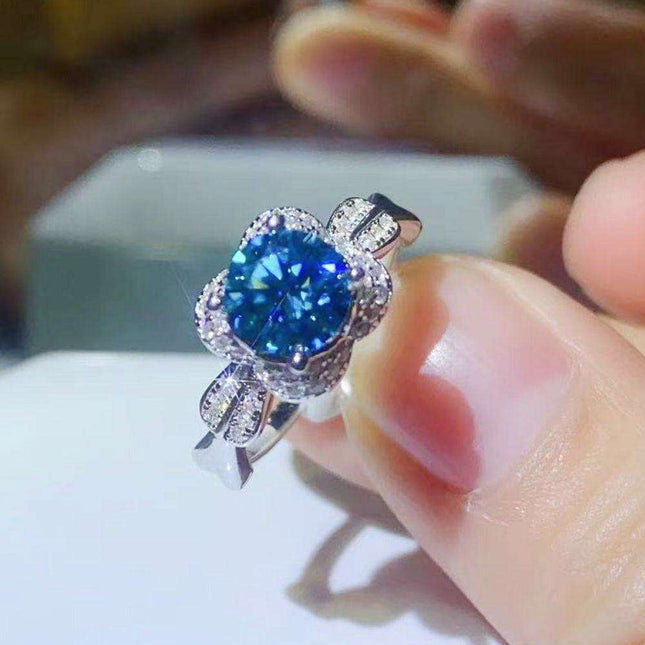 Geometric Elegance: Moissanite and Zircon Adorned Sterling Silver Ring