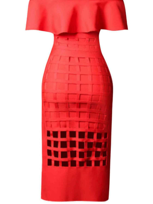 Seductive Midi Dress with Off-Shoulder Cutout