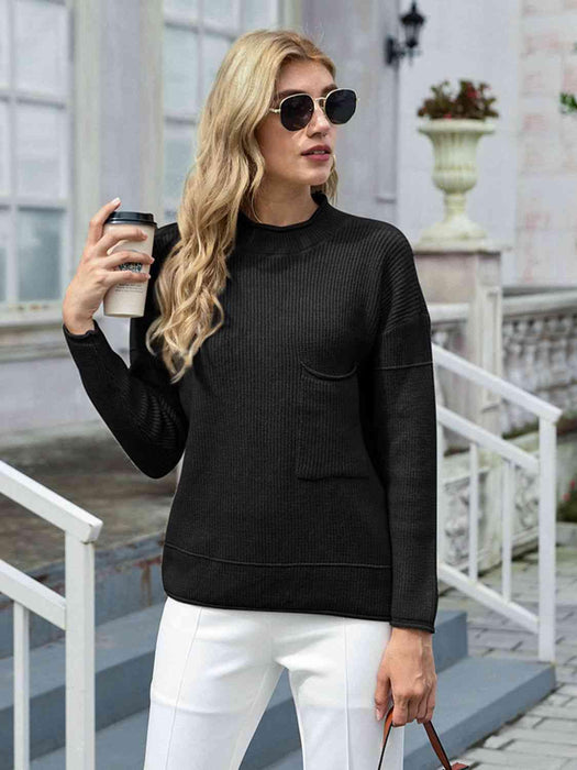 Snuggly Knitted Pocket Pullover Sweater