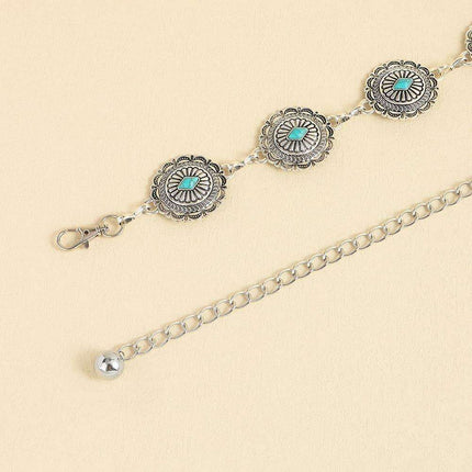 Turquoise Alloy Waist Belt with Vintage Charm - A Touch of Timeless Style