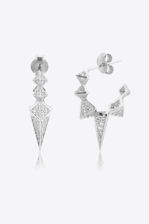Geometric Zircon Decor 925 Sterling Silver Earrings-Trendsi-Silver-One Size-Très Elite