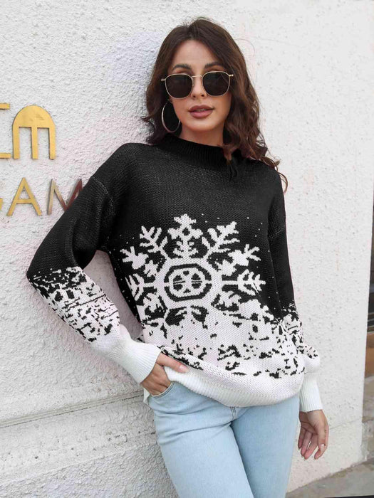 Frosty Geometric High Neck Knit Pullover