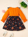 Spooky Graphic Print Halloween Dress with Flounce Sleeves