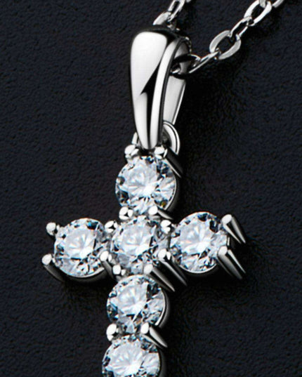 Elegant Sterling Silver Cross Necklace with Lab Grown Diamond Accents - Timeless Faith Symbol