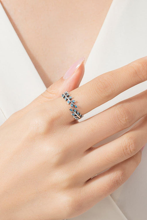 Leafy Elegance: Sterling Silver Ring with Faux Turquoise Accents