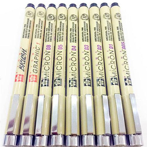 9 Pcs Micron Fine Liner Drawing Ink Pens and Brush Set for Artists and Professionals