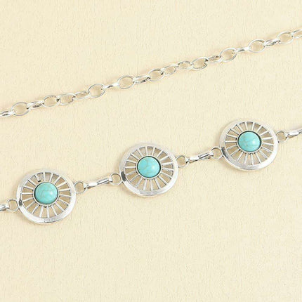 Turquoise Alloy Waist Belt with Vintage Charm - A Touch of Timeless Style