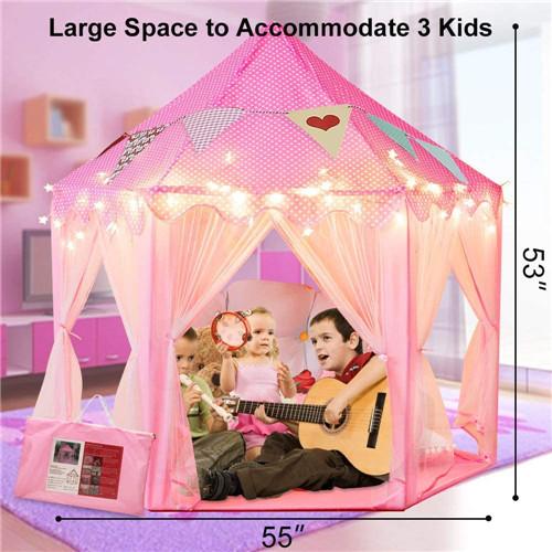 Portable Folding Princess Castle Tent Kids Play Fairy House Kids Play Tent(Warm LED Star Lights)