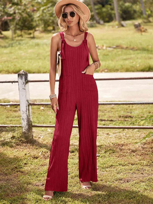 Sleeveless Jumpsuit with Pockets and Round Neckline