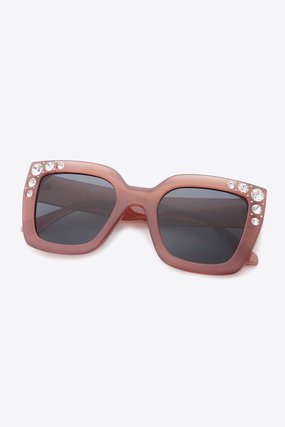 Inlaid Rhinestone Polycarbonate Sunglasses-Trendsi-Wine-One Size-Très Elite