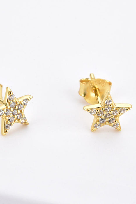 Shimmering Zircon Star Earrings with Platinum and Gold Touches