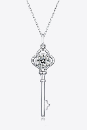 925 Sterling Silver 1 Carat Moissanite Key Pendant Necklace-Trendsi-Silver-One Size-Très Elite