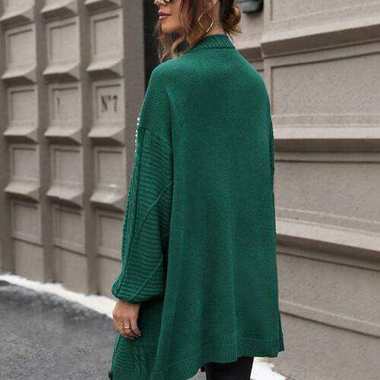 Sophisticated Pearl-Embellished Cable-Knit Cardigan with Practical Pockets