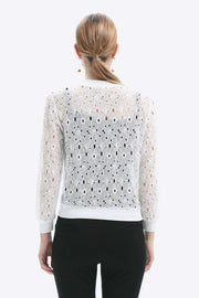 Chic Lace-Detail Zip Jacket for Effortless Elegance